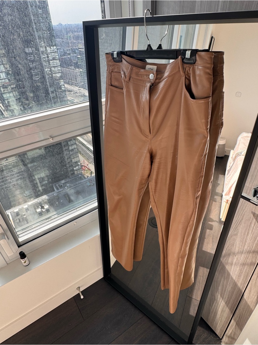 Wilfred Brown Faux Leather Straight-Leg Pants